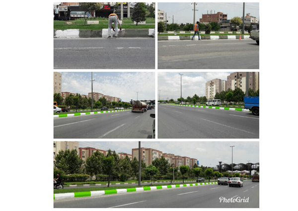 اجرای عملیات رنگ آمیزی جداول بزرگراه شهید کلانتری واقع در محدوده شهرداری منطقه دو