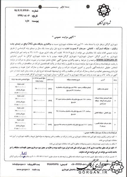 واگذاری جایگاههای سی ان جی سطح شهر (زنگیان -استراباد -کاشانی و جرجان چهارم )