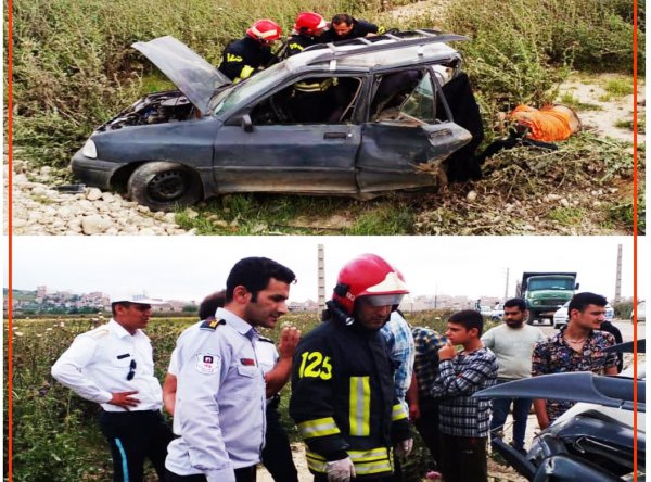 امدادرسانی آتشنشانی شهرداری گرگان در حادثه مرگبار تصادف خودرو پراید و لندکروز